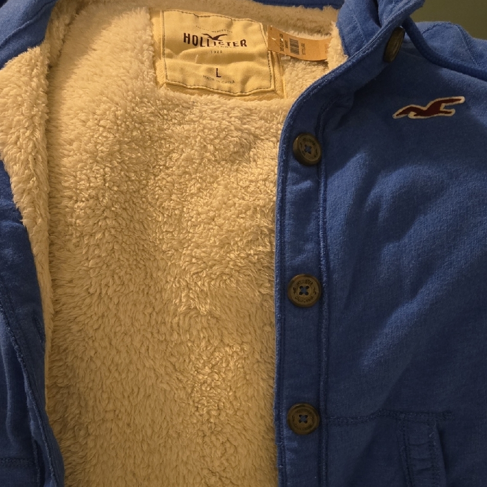 NWT Hollister Blue Jacket with Cream Sherpa